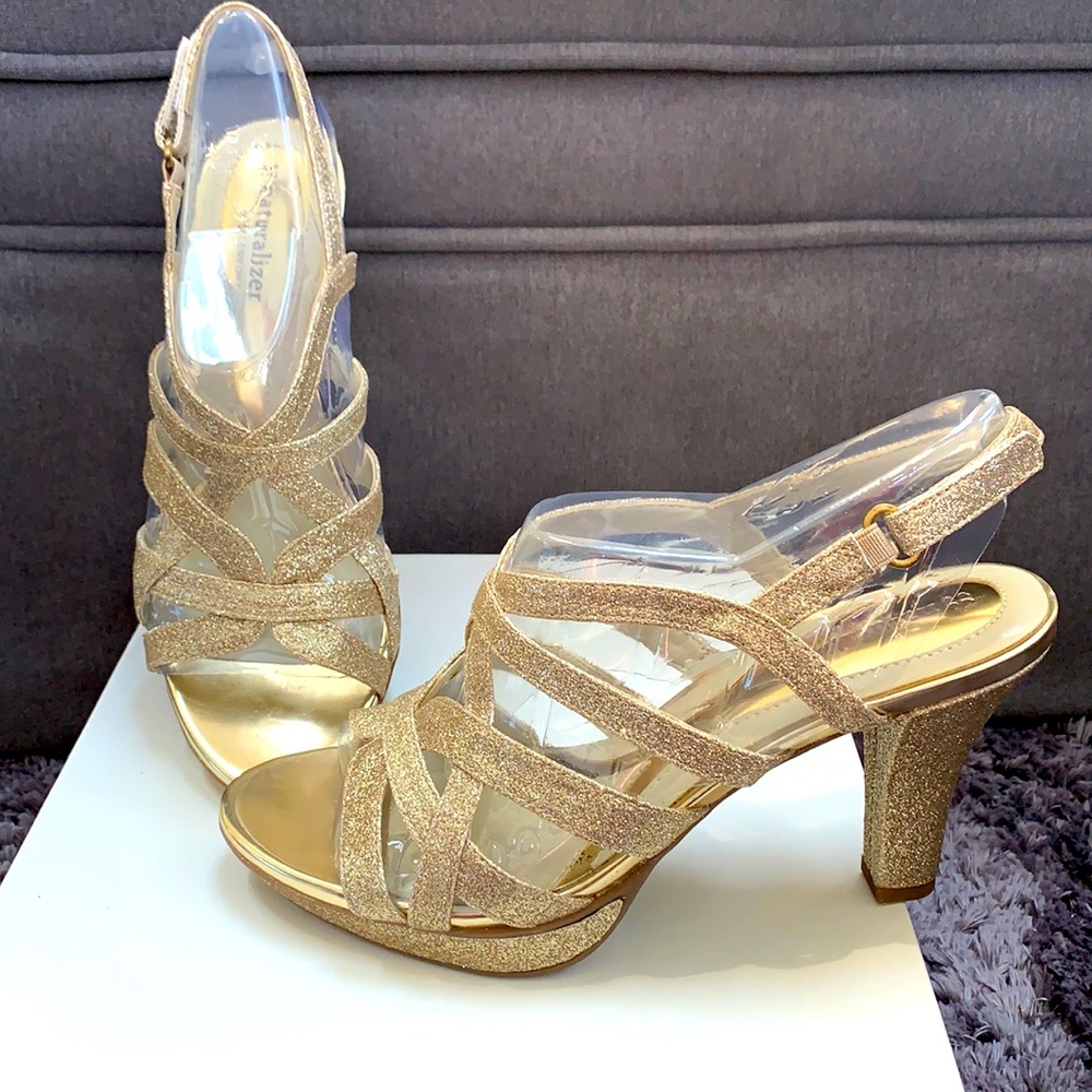 Party heels! 2.5” sparkling gold high heels
